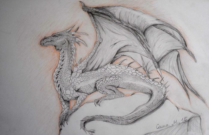 Art Studio PALETTE. Aleksandra Malisheva Picture.  Pencil Fantasy Dragons 